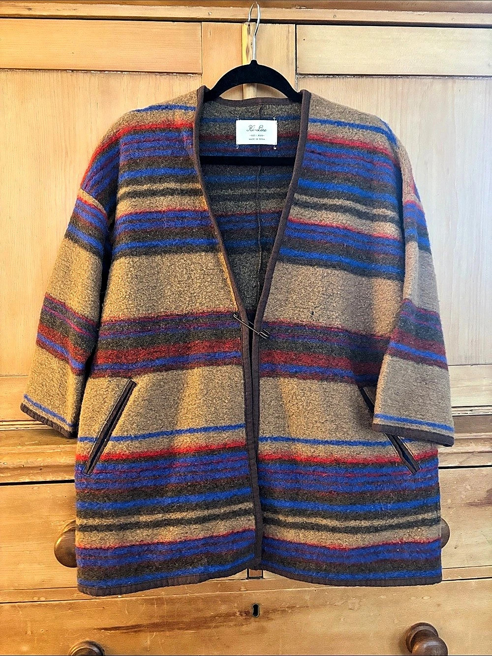 Hi-Line Striped Open Front Jacket Brown, Blue and Red XS/S. Purchased at Madewel
